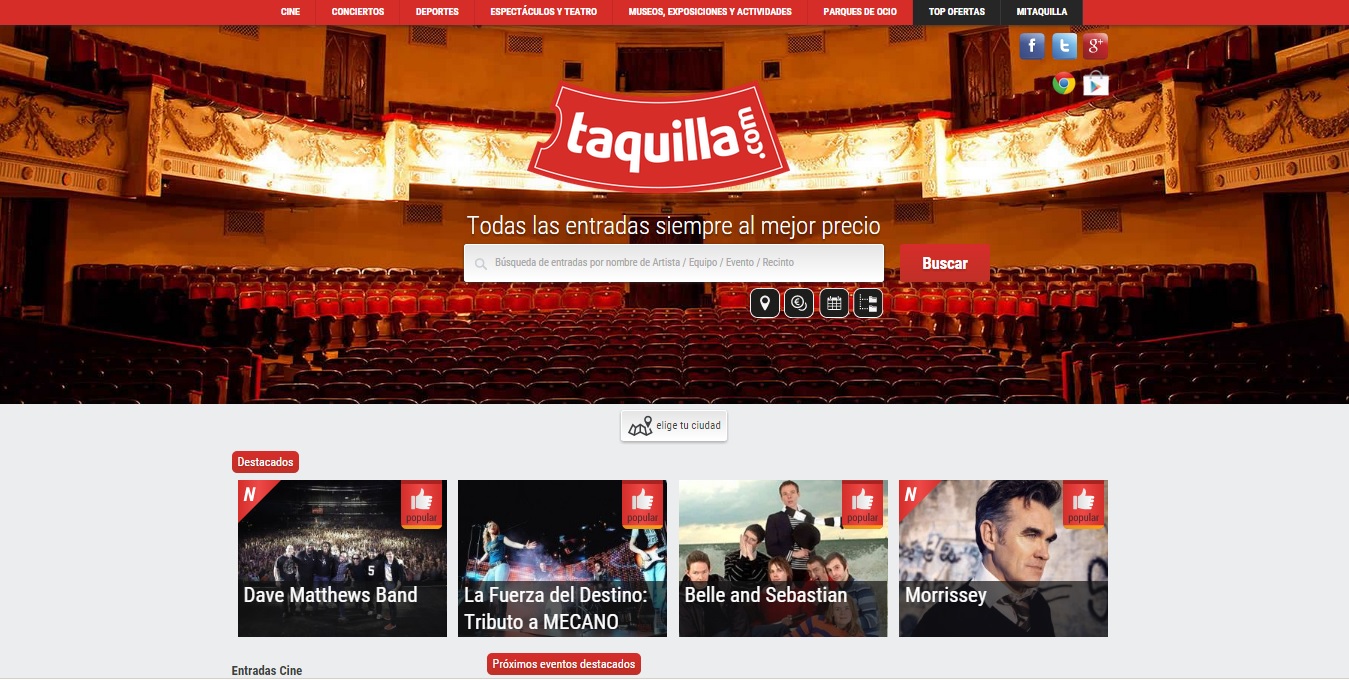 Taquilla.com vende entradas por valor de más de 3 millones de euros en su primer año online