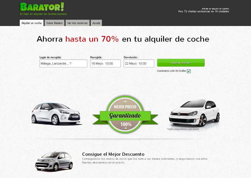Barator.com lleva el modelo de los descuentos online al alquiler de coches
